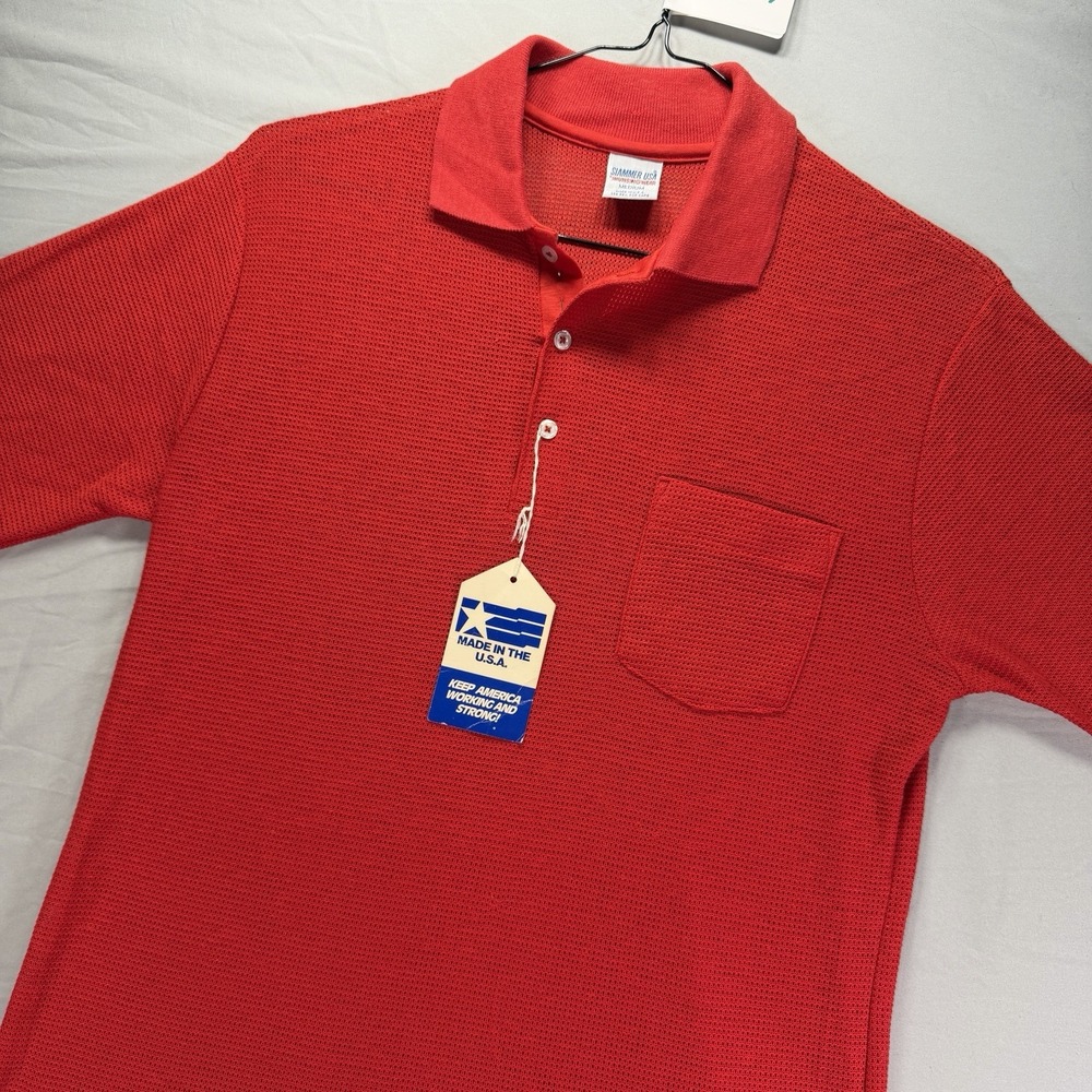Vintage Mesh Polo Shirt Mens Medium Red Short Sleeve Beach Cover New Old Stock